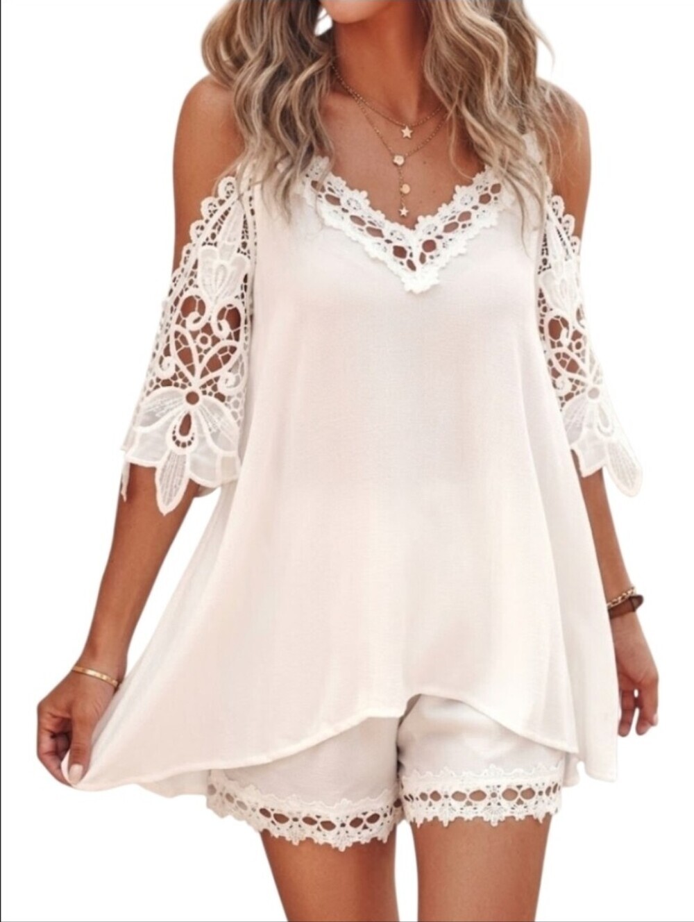 Cold Shoulder Lace Beach Top Swim Cover Dress
